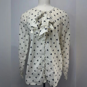Boden White Floral Pattern Embroidered Long Sleeve Blouse sz 8